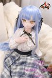 Side profile of Sakiko cosplay doll with expressive anime eyes and detailed outfit