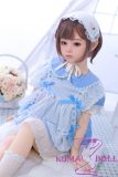 Realistic 100cm TPE love doll with short brown hair and blue dress