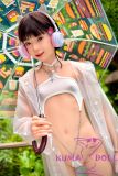 J-cute Doll Full Silicone Sex Doll 149cm/4ft9 A-cup with Silicone Head AGD02 with New Body Makeup in White Bodysuit with Cat Ear Headphones