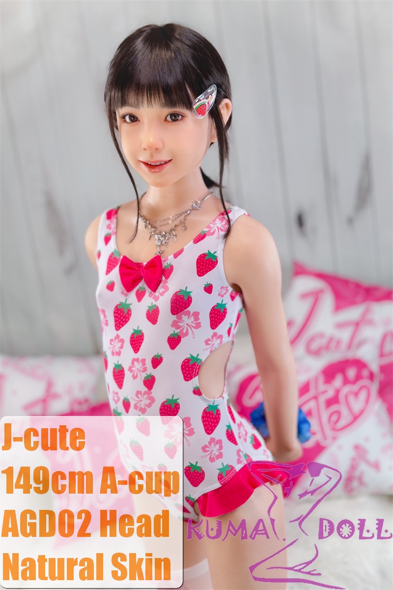 J-cute Doll Full Silicone Sex Doll 149cm/4ft9 A-cup with Silicone Head AGD02 with New Body Makeup in Cute Skirt
