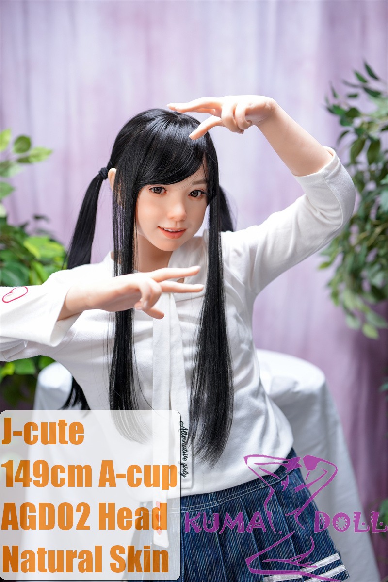 J-cute Doll Full Silicone Sex Doll 149cm/4ft9 A-cup with Silicone Head AGD02 with New Body Makeup in Cute Skirt