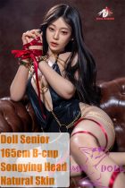 Doll Senior Songying Head 165cm B-cup Full Silicone Sex Doll with Body Make-up Black Dress & Red Silk Bondage