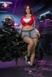 Full silicone sex doll riding a motorbike in tight leather gear