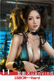 Doll Senior Songying Head 165cm B-cup Full Silicone Sex Doll with Body Make-up Black Dress & Red Silk Bondage