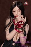 High-end Wuxue head silicone love doll with red silk restraints and elegant styling