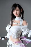 Side pose of Game Lady doll in fitted white cosplay costume