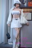 Lifelike silicone love doll wearing beret and plush white jacket