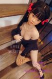 MLW Doll Full Silicone Sex Doll 127cm AA-cup Momo Head Wearing a Tight Black Dress, Sitting on Stairs