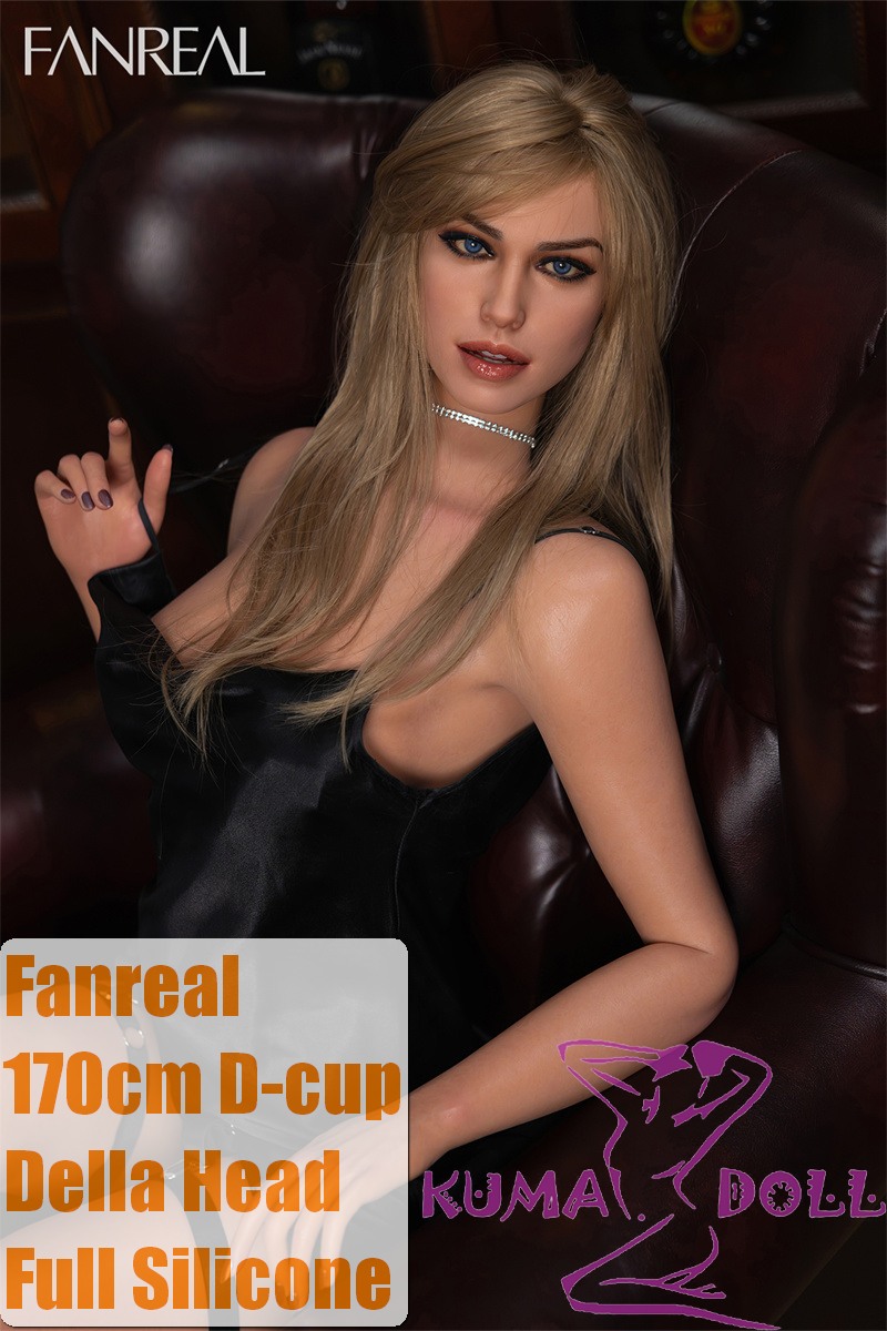 FANREAL 170 cm/5ft6 D-Cup Full Size Lifelike Silicone Sex Doll with Della Head Tan Skin in Black Lace Lingerie