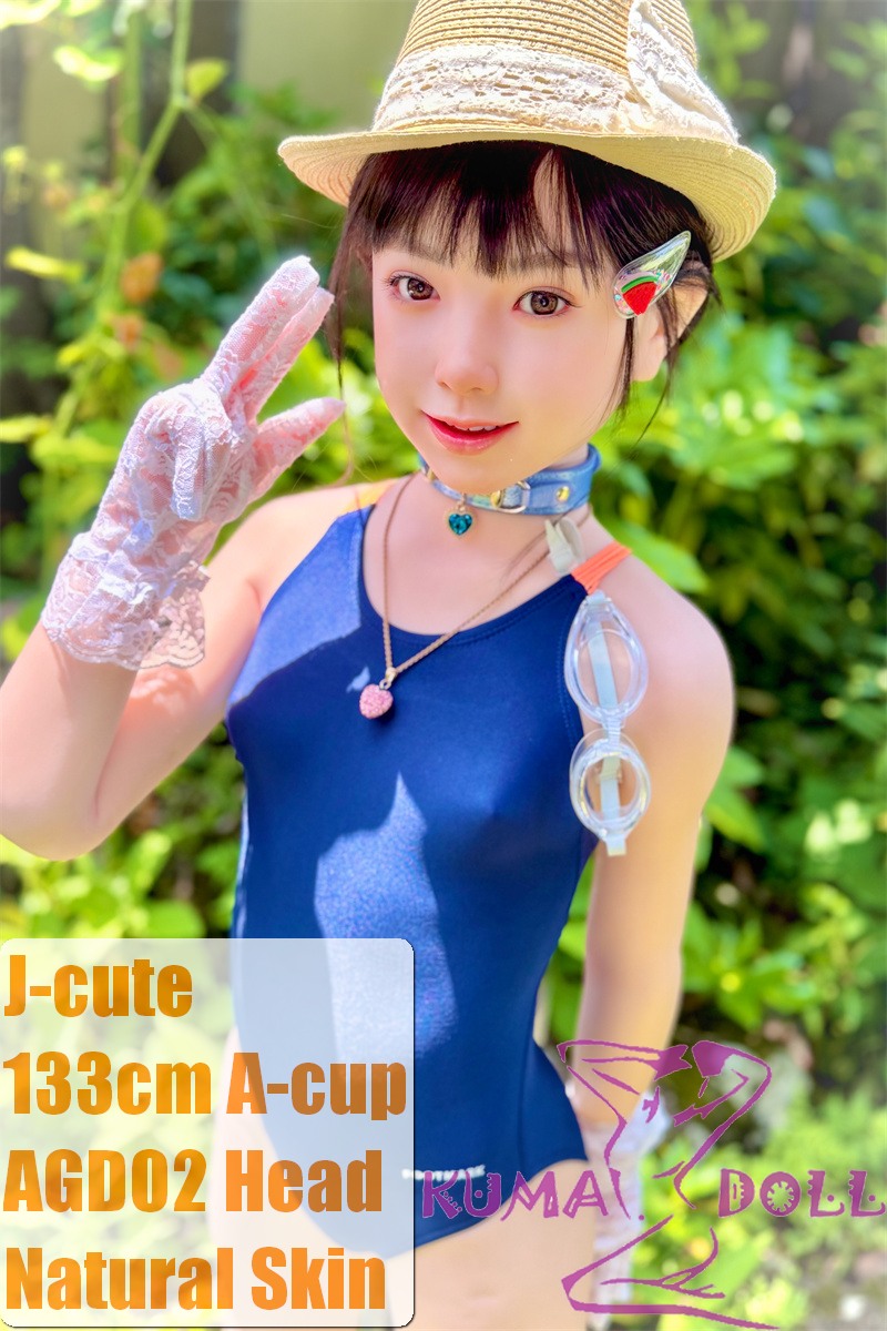 J-cute Doll 133cm AA-cup AGD02 Head Sex Doll Full Silicone Material in Blue Swimsuit with Straw Hat
