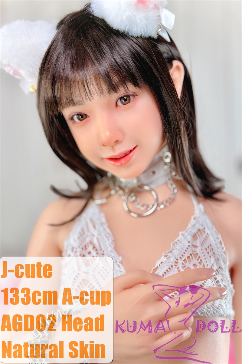J-cute Doll 133cm AA-cup AGD02 Head Sex Doll Full Silicone Material in White Lace Bikini with Cat Ears