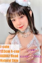 J-cute Doll 133cm AA-cup AGD02 Head Sex Doll Full Silicone Material in White Lace Bikini with Cat Ears