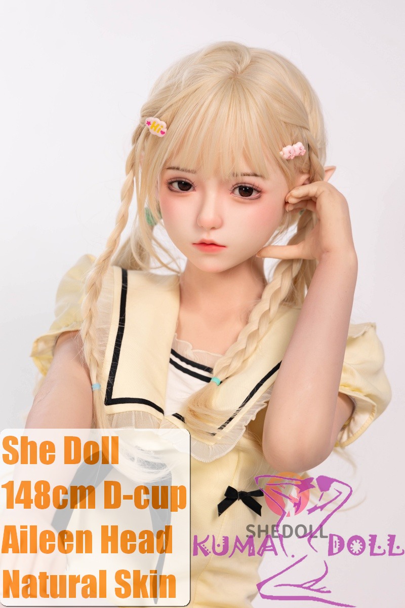 SHEDOLL 148cm D Cup Aileen Head Full Silicone – Blonde Lolita Style Love Doll in White Thigh Highs