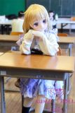 Anime-style AA-cup doll with twin tails and playful cosplay look