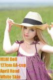 MLW 127cm AA-cup silicone sex doll with April head wearing a purple dress