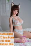 Sanhui 125cm F-cup silicone sex doll with head #12 wearing cat ears and light blue lingerie