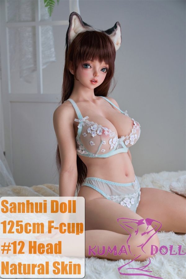 Sanhui Doll【Adjustable Eyes】125cm F-cup #12 Head Silicone Sex Doll Real Skin Series with Cat Ears in Light Blue Lingerie