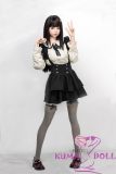 Front view of Luoxiaoyi head doll wearing gothic lolita-style outfit with layered skirt and bow stockings