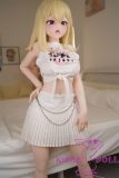 Blonde anime-style love doll with large breasts and seductive pink eyes