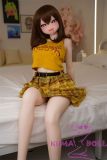 Anime-style love doll Aisa wearing black-and-yellow checkered skirt and yellow shirt