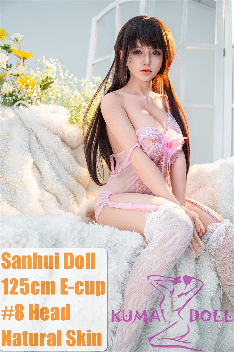 Sanhui Doll【Adjustable Eyes】125cm F-cup #8 Head Silicone Sex Doll Real Skin Series with Cat Ears in Light Blue Lingerie