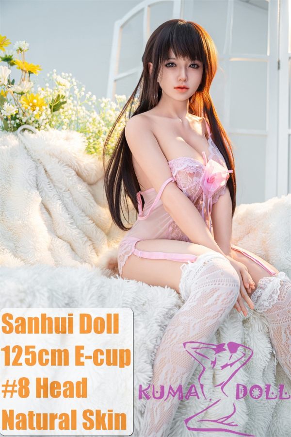 Sanhui Doll【Adjustable Eyes】125cm F-cup #8 Head Silicone Sex Doll Real Skin Series with Cat Ears in Light Blue Lingerie