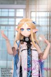 Blonde elf anime doll with long hair and blue eyes