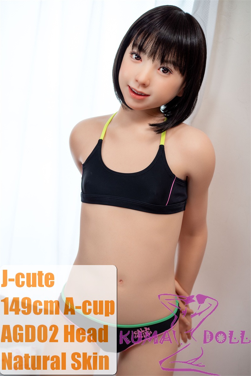 J-cute Doll Full Silicone Sex Doll 149cm/4ft9 A-cup with Silicone Head AGD02 in Black Bikini