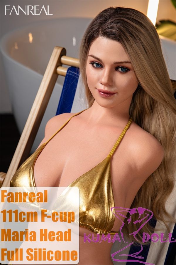 FANREAL 111cm F-cup Full Size Lifelike Silicone Sex Torso with Maria Head Real Skin Texture in Golden Bikini