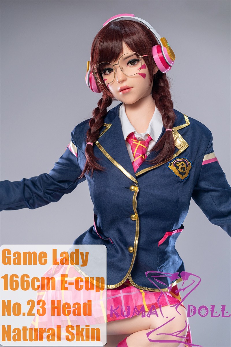 Game Lady Full silicone 166cm/5ft5 E-cup No.23 head D.Va From Overwatch with realistic makeup, eyebrows and eyelashes implanted