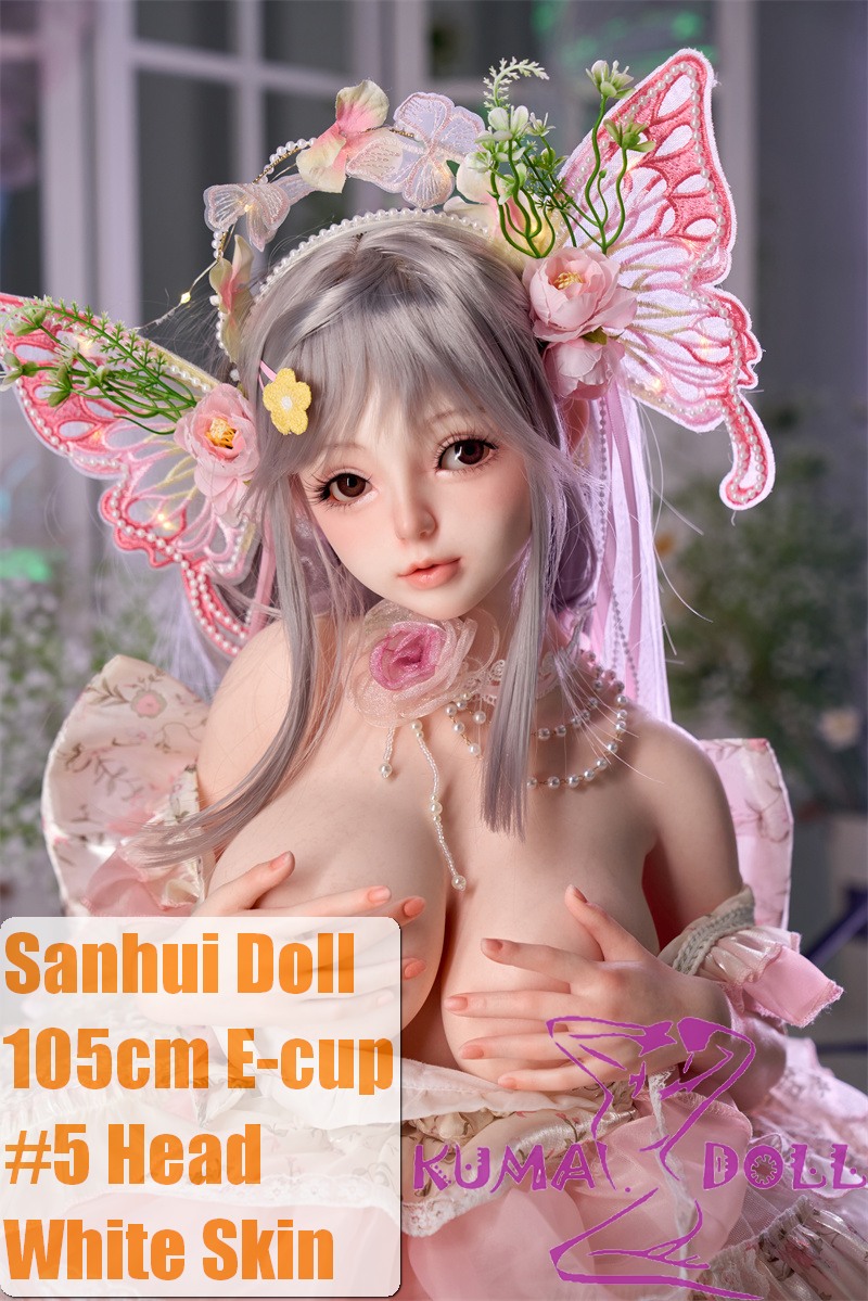 Sanhui Doll 【Adjustable Eyes】105cm E-cup #5 AIO Seamless Neck Silicone Sex Doll in Pink Dress