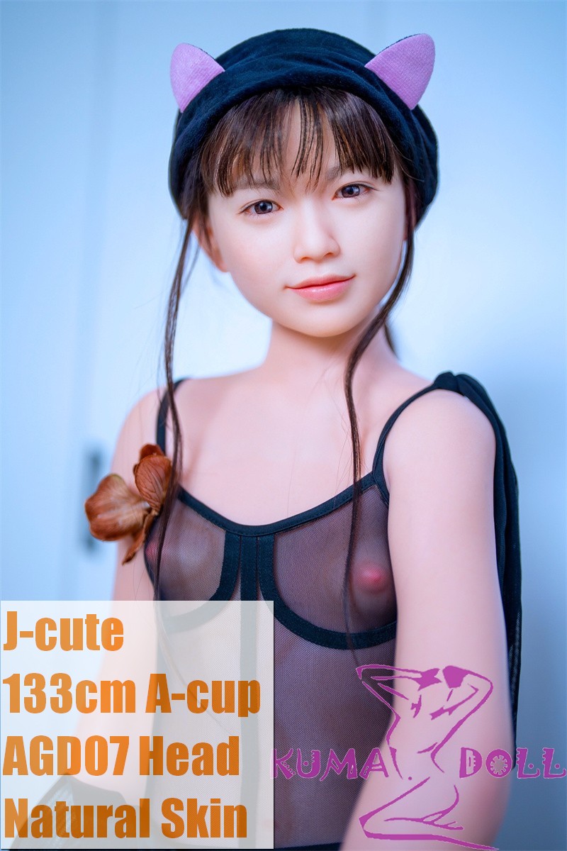 J-cute Doll 133cm AA-cup TPE Love Doll with Silicone Head AGD07 Black Lace Outfit & Pink Cat Ears