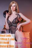 Real Lady Full Silicone Sex Doll 170cm/5ft6 C-cup Natural Skin R1 head in Black Lace One-piece Bodysuit
