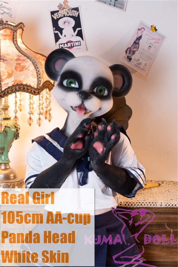 Real Girl 105cm Panda Head AA-cup Full Silicone White Skin Seamless Sex Anime Doll