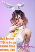 Doll Senior Linsha Head 170cm G-cup Full Silicone Sex Doll with Body Make-up in White Bunny Costume