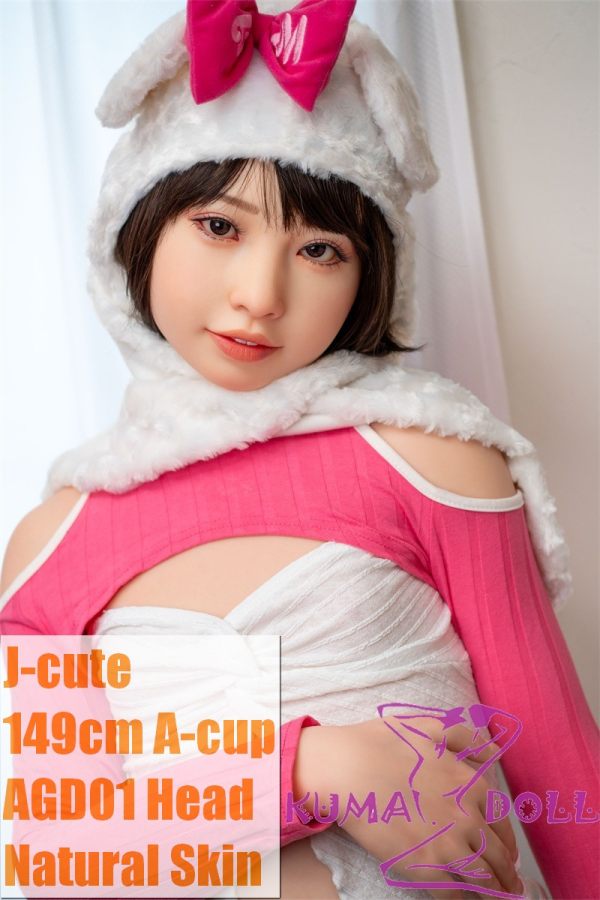 J-cute Doll Full Silicone Love Doll 149cm/4ft9 A-cup with Silicone Head AGD01 in Pink Off-shoulder Outfit