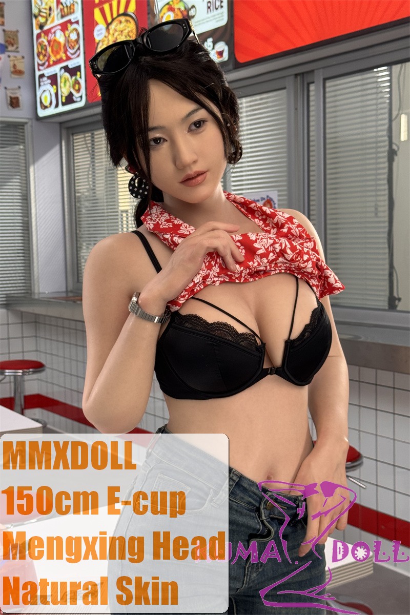 MMXDOLL 150cm E-cup Mengxing Head Full Silicone Sex Doll in Denim Jeans & Red Print Top