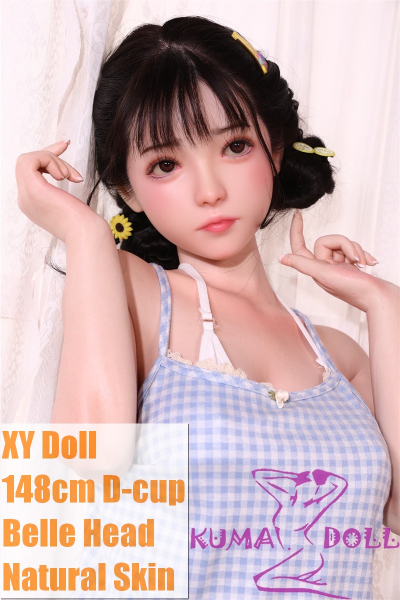 XYDOLL Sex Doll 148cm/4ft9 D-cup Silicone Belle Head Body Selectable in Blue Plaid Dress