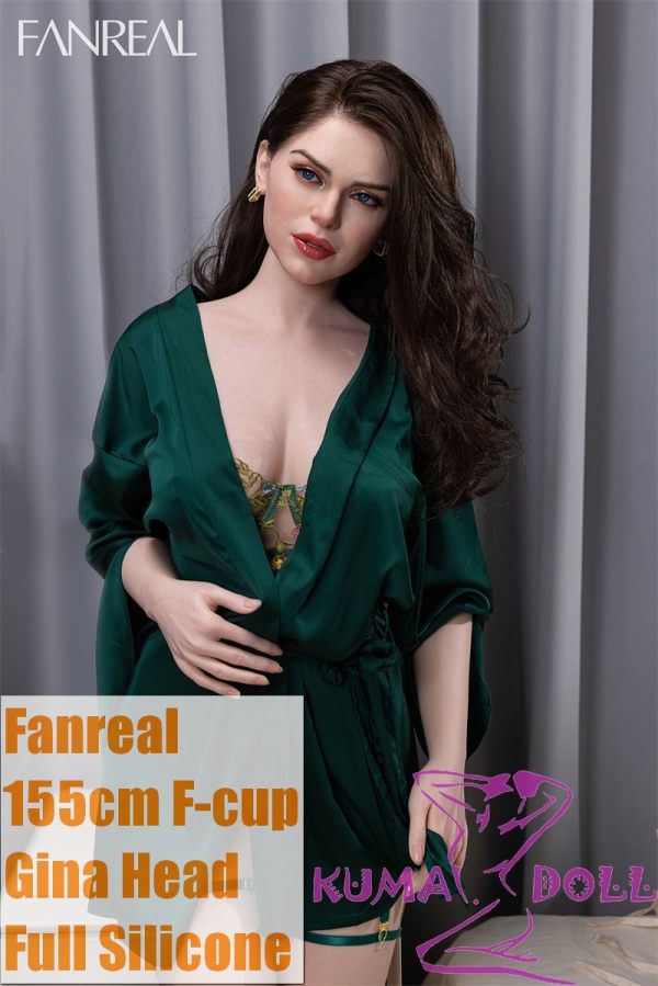 FANREAL 155cm/5ft1 F-Cup Gina Head Full Size Lifelike Silicone Sex Doll with Real Skin Texture in Deep Green Robe