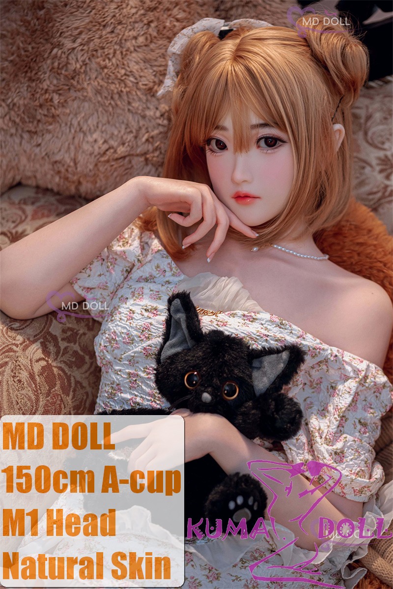 MD DOLL 150cm A-cup Flat Chest M1 Susan Head Full Silicone Sex doll Cute Bun Hairstyle