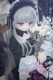 Mercury doll sitting on sofa black white
