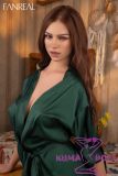 FANREAL 155cm/5ft1 F-Cup Mirella Head Full Size Lifelike Silicone Sex Doll with Real Skin Texture Green Silk Robe