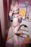DOLLTA 145cm AA-cup Cat Head Anime Sex Doll Full Silicone Doll in Grey Outfit