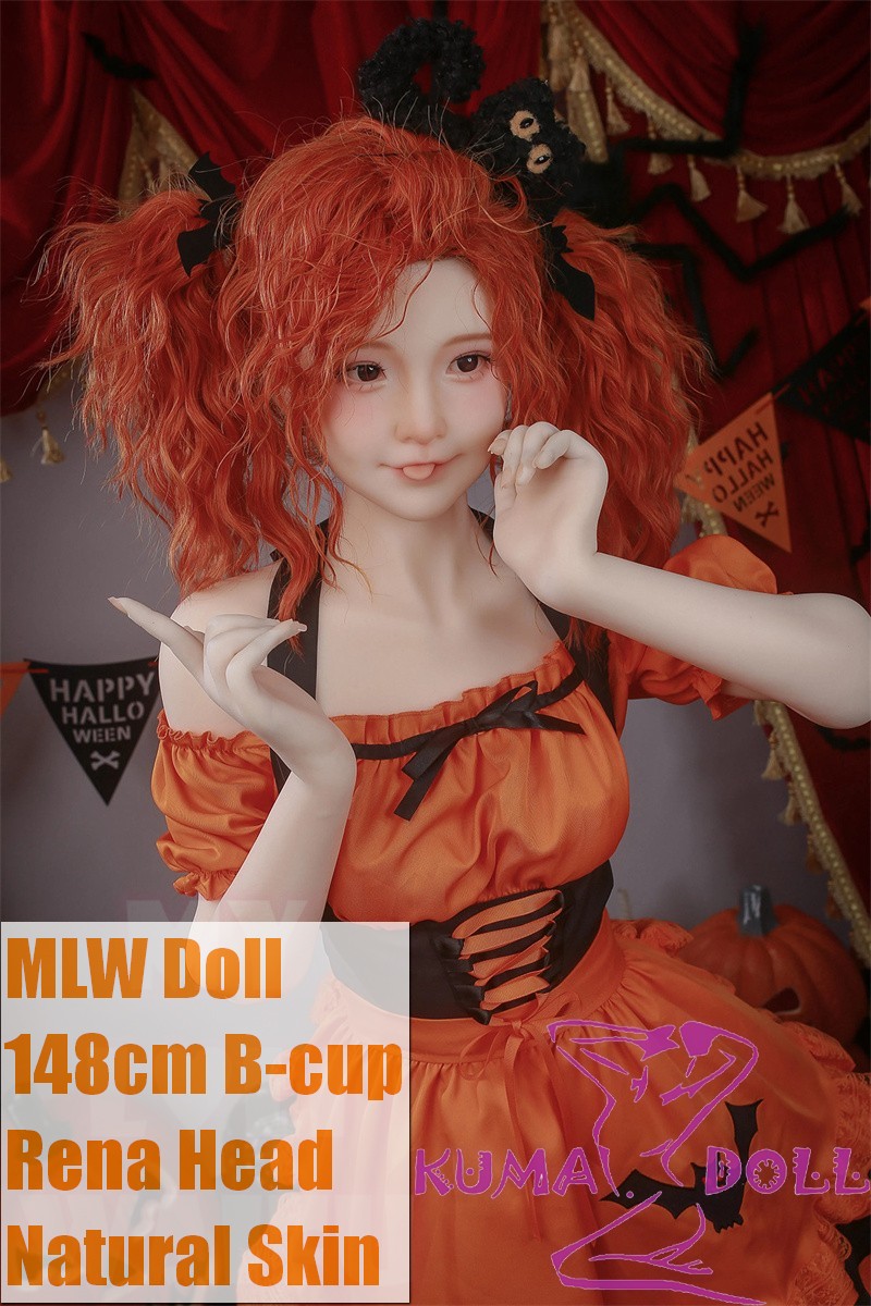 MLW doll Loli Sex Doll 148cm/4ft8 B-cup #24 Rena Soft Silicone material head Halloween Pumpkin Dress