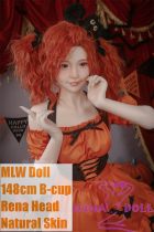 MLW doll Loli Sex Doll 148cm/4ft8 B-cup #24 Rena Soft Silicone material head Halloween Pumpkin Dress
