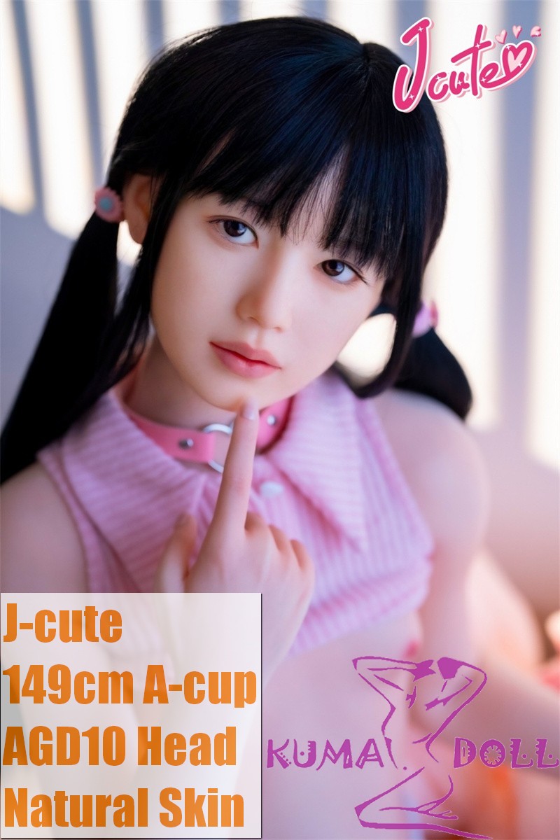 J-cute Doll Full Silicone Love Doll 149cm/4ft9 A-cup with Silicone Head AGD10 in Pink Top Twin Tails