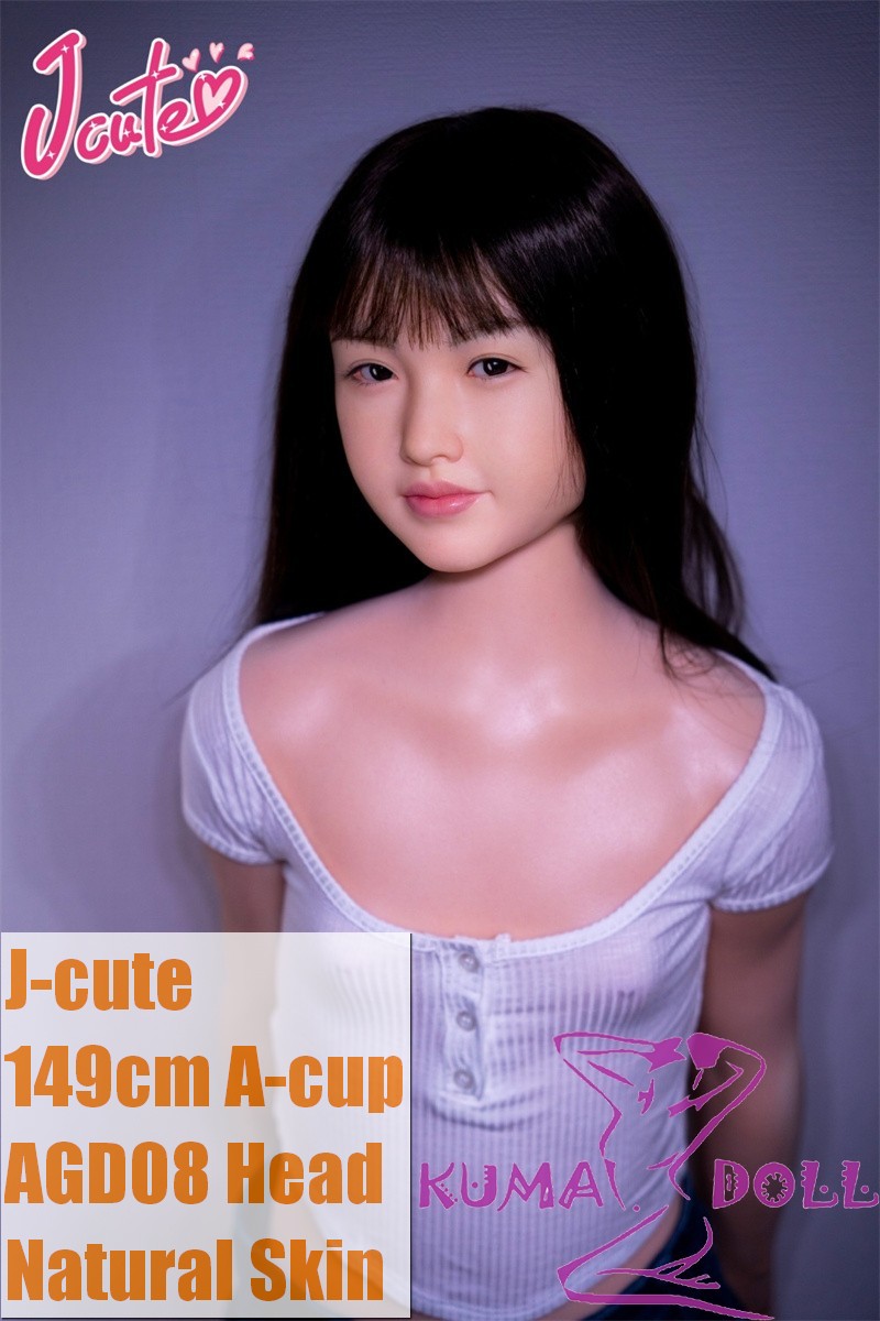 J-cute Doll Full Silicone Love Doll 149cm/4ft9 A-cup with Silicone Head AGD08 in White Top Denim Skirt