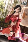 Hongling doll red fan sitting pose