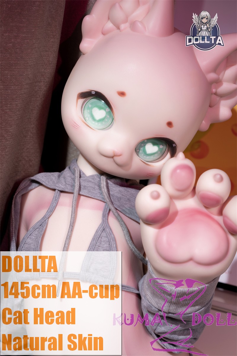 DOLLTA 145cm AA-cup Cat Head Anime Sex Doll Full Silicone Doll in Grey Outfit