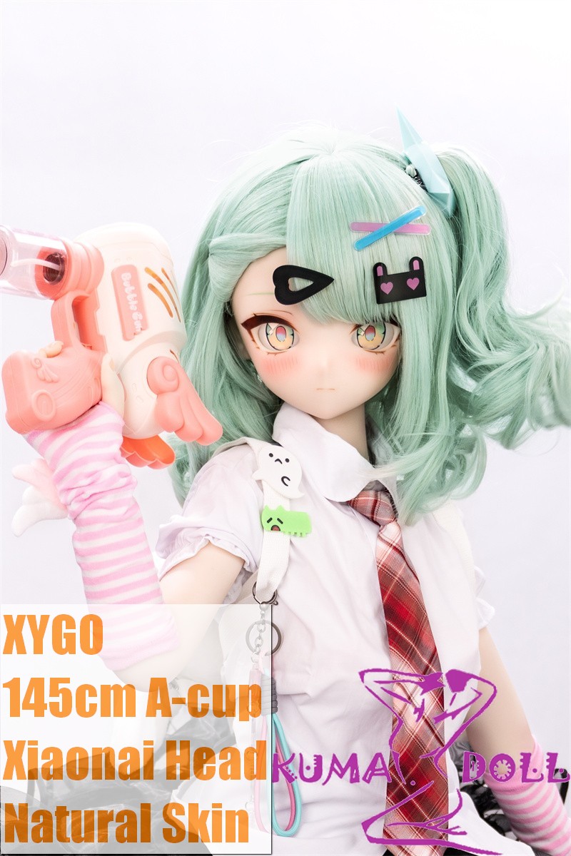 XYGO 145cm C-cup Xiaonai Silicone Head + TPE Body Anime Doll Black Skirt Green Hair